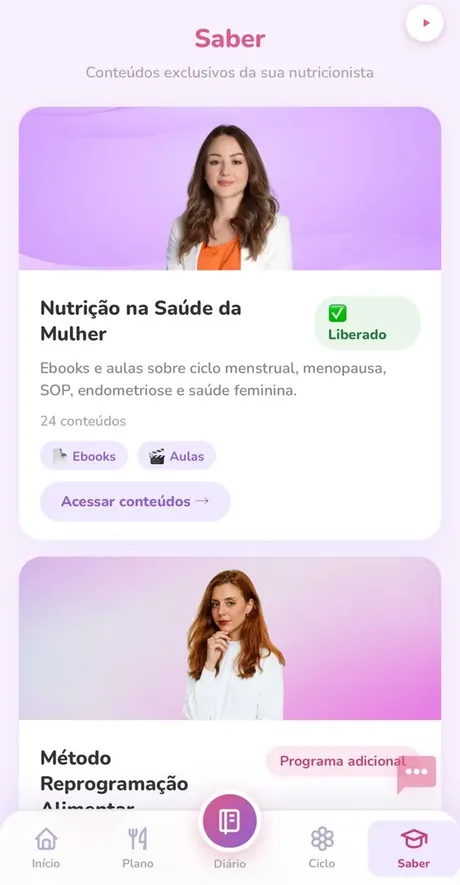 Conteúdos exclusivos da nutricionista